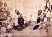 unknow artist Thakur Daulat Singh,His Minister,His Nephew and Others in a Council oil painting on canvas